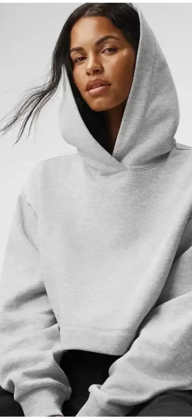 Alo Yoga Bae Hoodie Athletic Heather Gray Cropped Size S Activewear